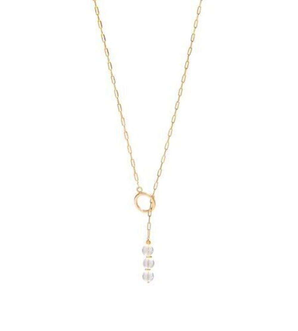 4584 Handmade Clear Quartz Lariat Necklace – 8 MM Clear Quartz Pendant –